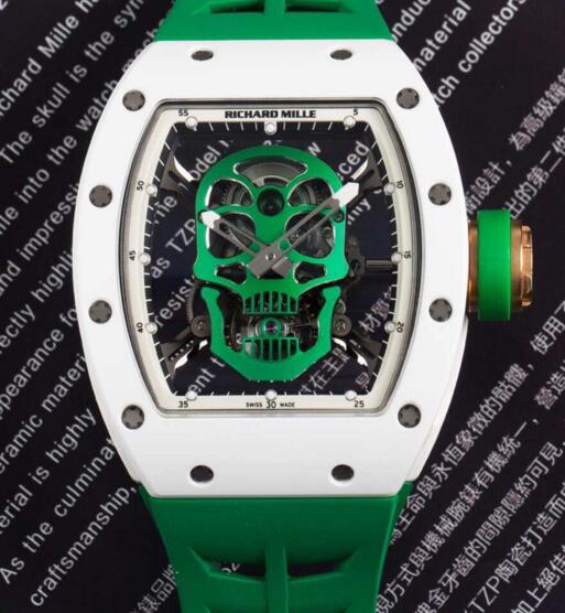 Cheap Richard Mille RM52-01 skull green rubber limited watch cost